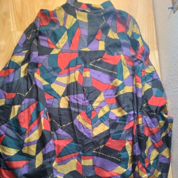 Vintage Protest Abstract Geometric Color Block Silk Shirt - Picture 6 of 8
